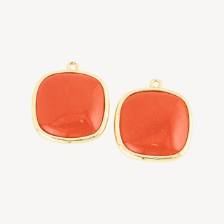 Connettore Componente Di Ottone Con Occhio Di Gatto Quadrato 22mm Con 1 Anellino 6pz Pasta Di Corallo