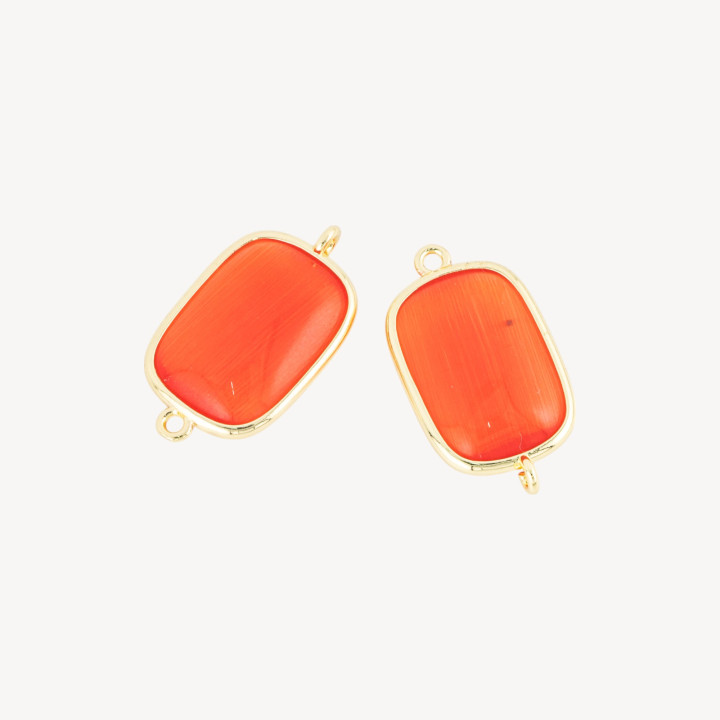 Connettore Componente Di Ottone Con Occhio Di Gatto Rettangolo 16x21mm Con 2 Anellini 8pz Giallo Chiaro