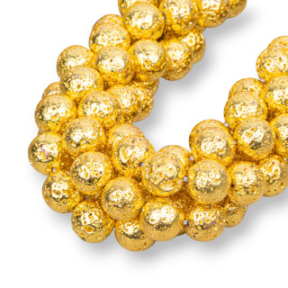 Pietra Lavica Tonda Liscia Placcato Oro 12mm