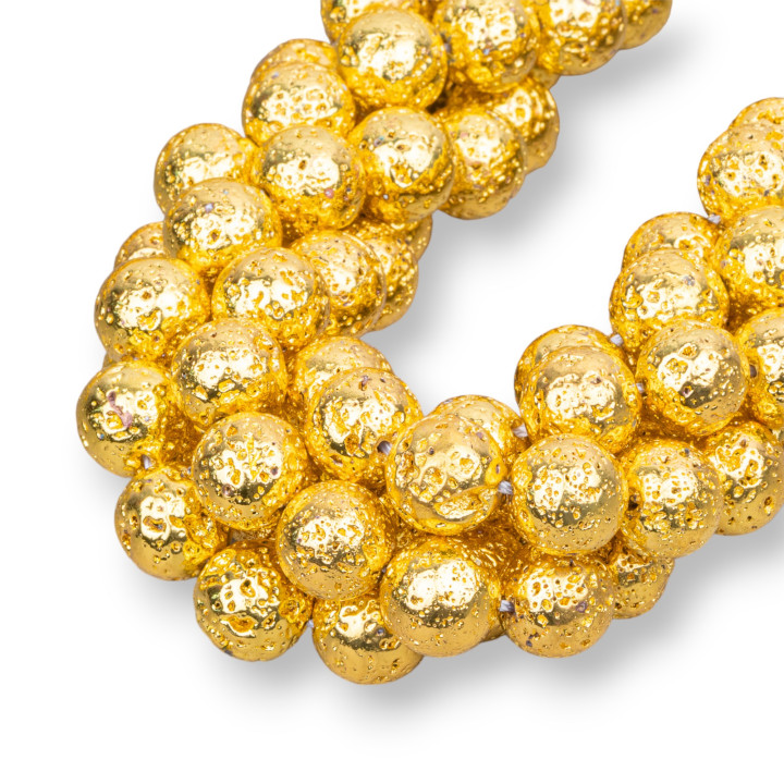 Pietra Lavica Tonda Liscia Placcato Oro 12mm