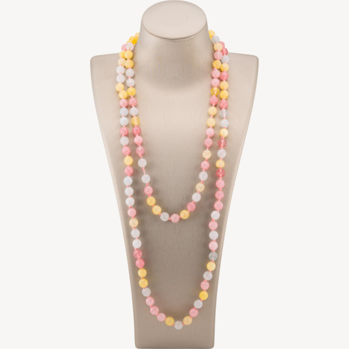 Collana Bijoux Charlestone Di Pietre Dure  8mm Annodate 120cm Multicolor