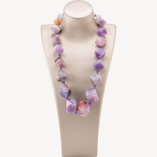 Collana Di Pietre Dure Annodate Con Chiusura Di Ottone 12-25mm Lunghezza Collana 55cm Agata Viola