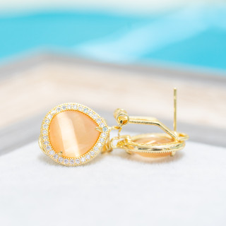 Brass Closed Stud Earring Base with Zirconia Drop Crystals 5 Pairs Golden Peach