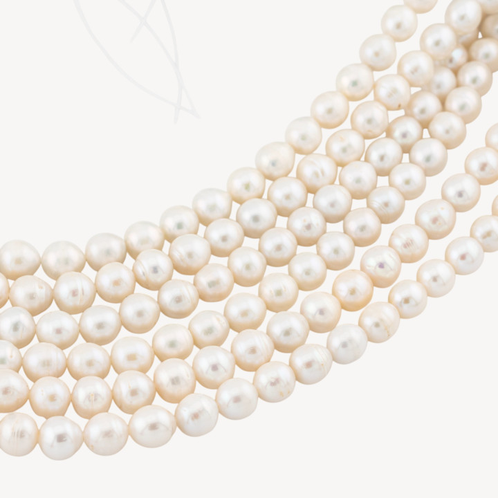 Perle Di Fiume Tonde 7-8mm A+ Rigato E Goccina Bianco