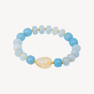 Bracciale Elastico con Pietre Rondelle 10mm E Sasso Burattato Con ematite MOD2722 Giada Celeste