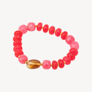 Bracciale Elastico con Pietre Rondelle 10mm E Sasso Burattato Con ematite MOD2722 Giada Rossa