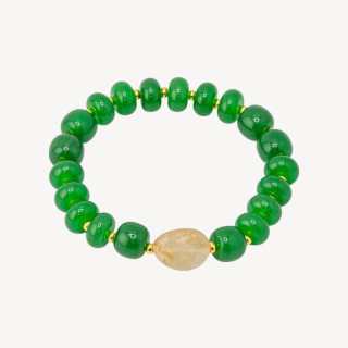 Bracciale Elastico con Pietre Rondelle 10mm E Sasso Burattato Con ematite MOD2722 Giada Verde