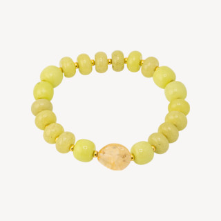 Bracciale Elastico con Pietre Rondelle 10mm E Sasso Burattato Con ematite MOD2722 Giada Verde Oliva