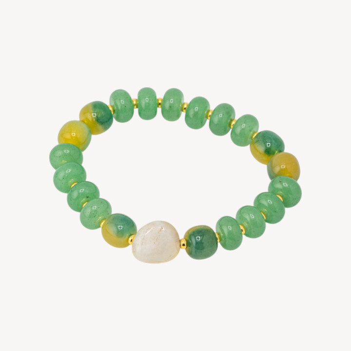 Bracciale Elastico con Pietre Rondelle 10mm E Sasso Burattato Con ematite MOD2722 Giada Verde Smeraldo