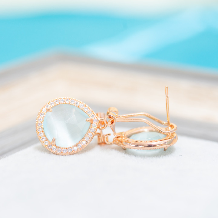 Brass Closed Stud Earring Base with Zircon Drop Crystals 5 Pairs Rose Gold Water