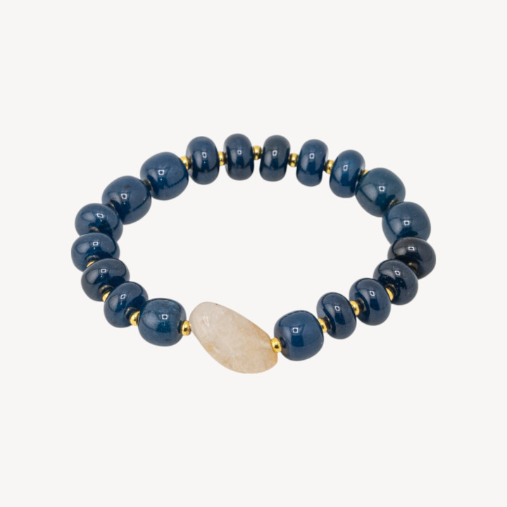 Bracciale Elastico con Pietre Rondelle 10mm E Sasso Burattato Con ematite MOD2722