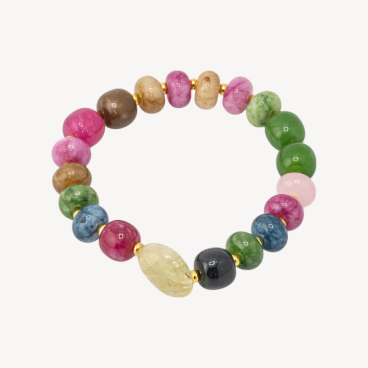 Bracciale Elastico con Pietre Rondelle 10mm E Sasso Burattato Con ematite MOD2722