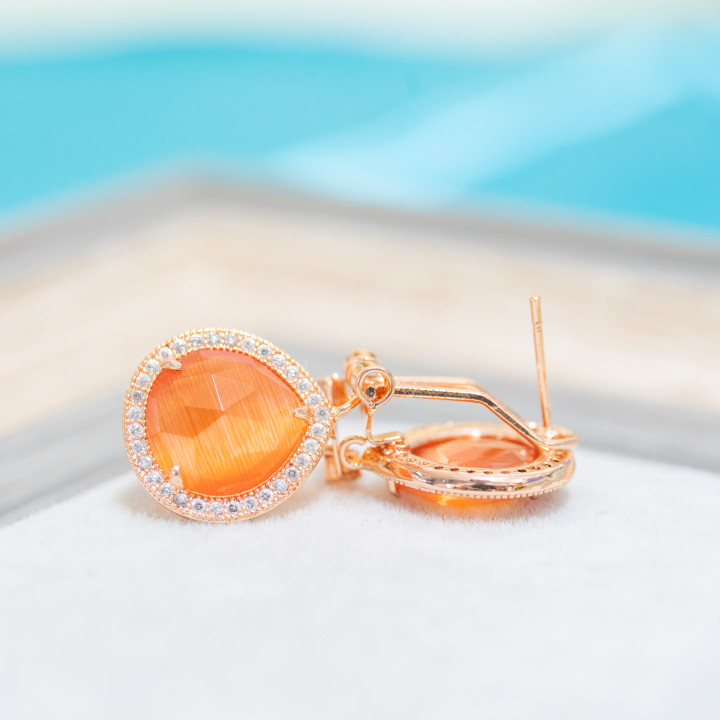 Base Pour Clous D'oreilles Fermés En Laiton Avec Cristaux Zircon Gouttes 5 Paires Or Rose Orange