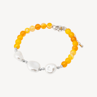 Bracciale con Pietre Dure e Tre Perle di Maiorca 18,5cm + 5cm con Ematite Argentata e Agata Gialla