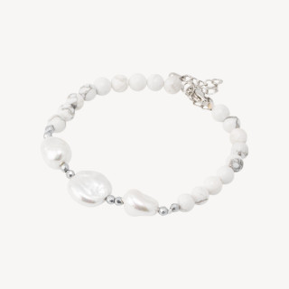 Bracciale con Pietre Dure e Tre Perle di Maiorca 18,5cm + 5cm con Ematite Argentata e Howlite