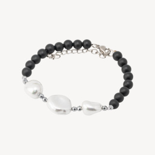 Bracciale con Pietre Dure e Tre Perle di Maiorca 18,5cm + 5cm con Ematite Argentata e Onice