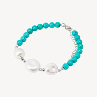 Bracciale con Pietre Dure e Tre Perle di Maiorca 18,5cm + 5cm con Ematite Argentata e Turchese