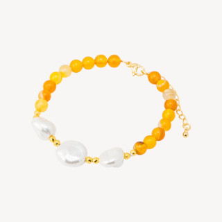 Bracciale con Pietre Dure e Tre Perle di Maiorca 18,5cm + 5cm con Ematite Dorata e Agata Gialla