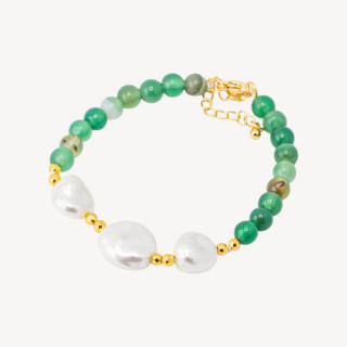Bracciale con Pietre Dure e Tre Perle di Maiorca 18,5cm + 5cm con Ematite Dorata e Agata Verde