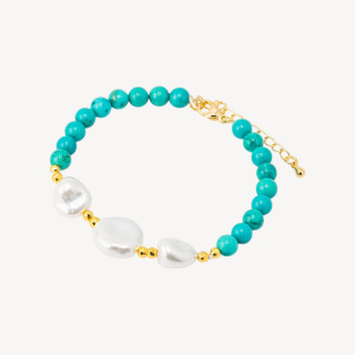 Bracciale con Pietre Dure e Tre Perle di Maiorca 18,5cm + 5cm con Ematite Dorata e Turchese