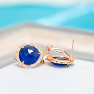 Boucles d'oreilles à tige fermées en laiton avec cristaux de goutte de zircon 5 paires or rose saphir bleu