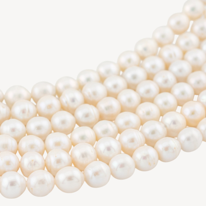 Perle Di Fiume Tonde 7-8mm A+ Rigato E Goccina Bianco