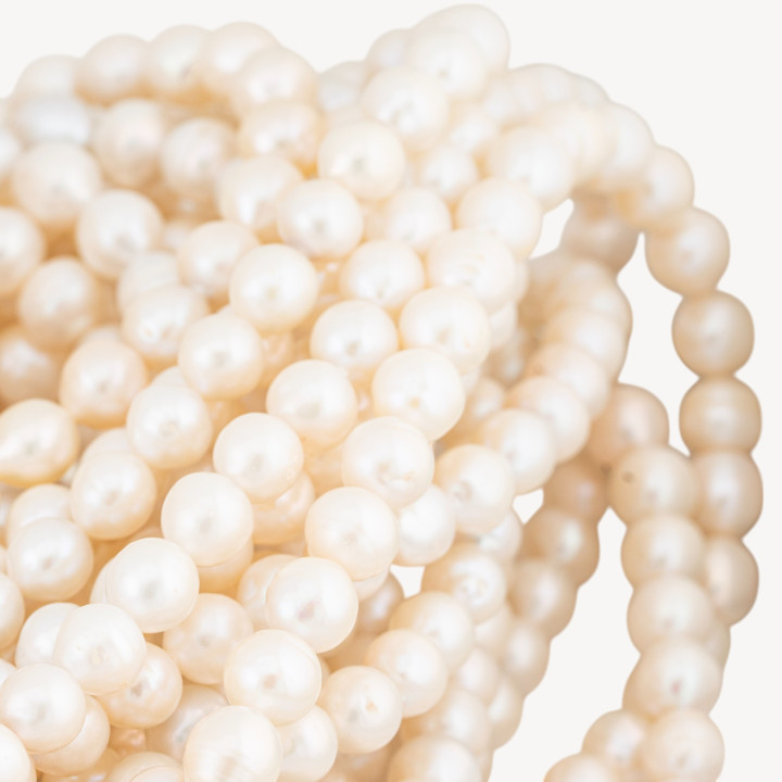 Perle Di Fiume Tondo 7-8mm A+ Rigato E Goccina Bianco