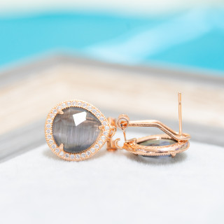 Brass Closed Stud Earring Base with Zirconia Drop Crystals 5 Pairs Rose Gold Gray