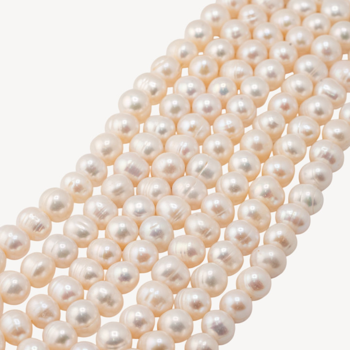 Perle di Fiume Tonde 8,0-9,0mm Semiround Rigato Bianco