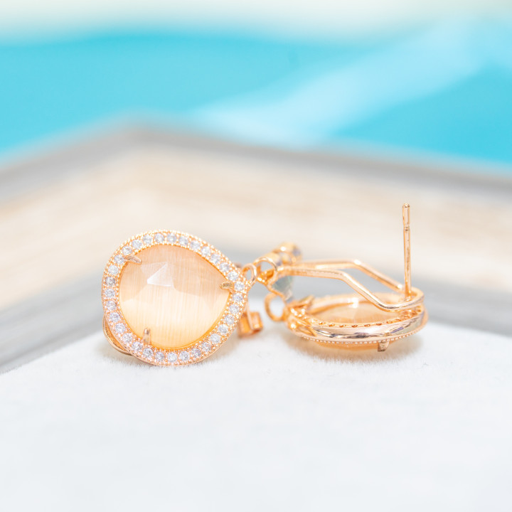 Base Pour Clous D'oreilles Fermés En Laiton Avec Cristaux Zircon Gouttes 5 Paires Or Rose Pêche