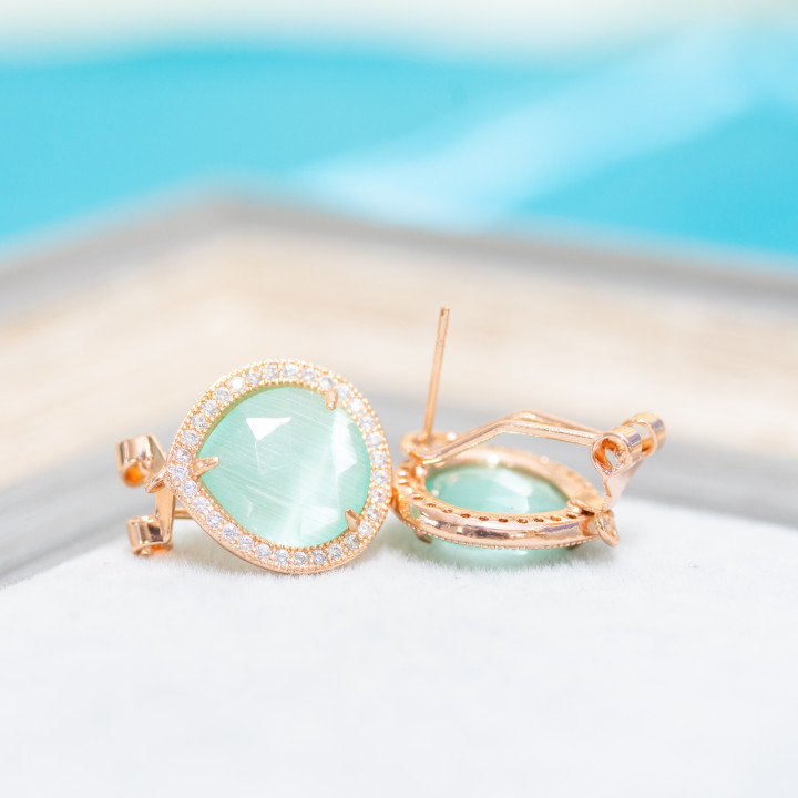 Base Pour Clous D'oreilles Fermés En Laiton Avec Cristaux Zircon Gouttes 5 Paires Or Rose Vert D'eau