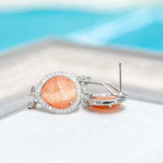 Base for Closed Stud Earrings in Brass with Zirconia Drop Crystals 5 Pairs Rhodium Plated Orange