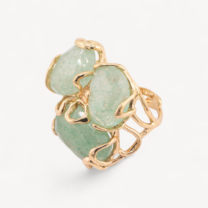 Anello Regolabile in Bronzo Dorato Collezione AURORA con Pietre Dure   Avventurina Verde Chiaro | Gioiello Artigianale Donna 32