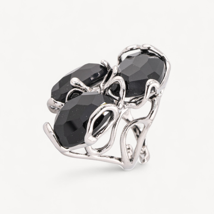 Anello Regolabile in Bronzo Rodiato Collezione AURORA con Pietre Dure Onice | Gioiello Artigianale Donna 32x36mm