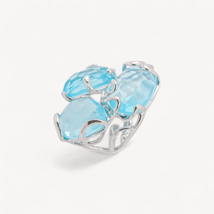 Anello Regolabile in Bronzo Rodiato Collezione AURORA con Pietre Dure Cristallo Di Rocca Acqua Trasparente | Gioiello Artigiana