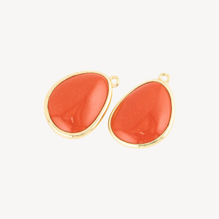 Componente Pendente Di Bronzo Con Occhio Di Gatto Incastonati Mango 18x25mm Con 1 Anellino 8pz Dorato Pasta Di Corallo