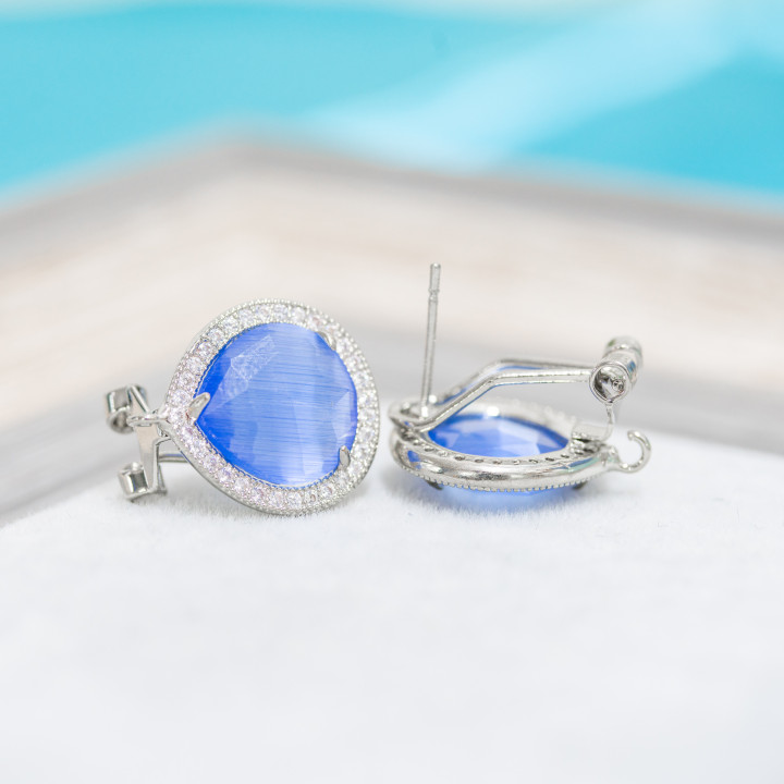 Base Per Orecchini A Perno Chiuso Di Ottone Con Cristalli Goccia Zirconata 5 Paia Rodiato Blu