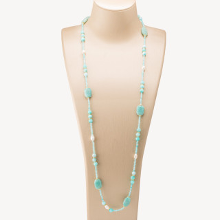 Collana Bijoux con Pietre Dure e Perle di Fiume 85cm MOD.2707 Amazzonite