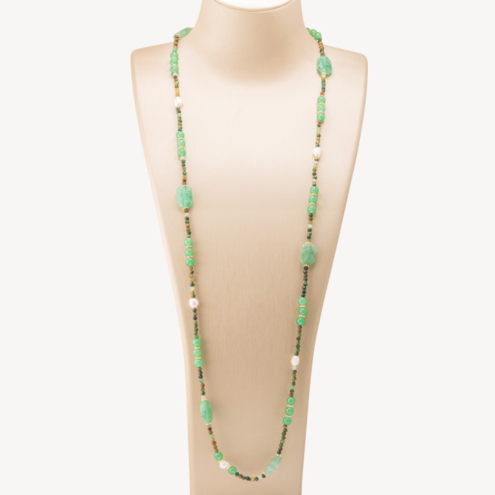 Collana Bijoux con Pietre Dure e Perle di Fiume 85cm MOD.2707 Avventurina