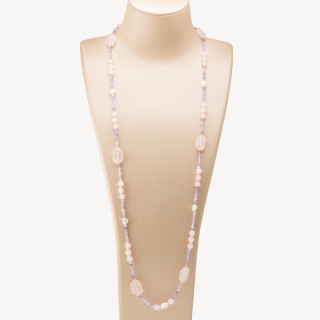Collana Bijoux con Pietre Dure e Perle di Fiume 85cm MOD.2707 Quarzo Rosa e Ametista