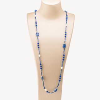 Collana Bijoux con Pietre Dure e Perle di Fiume 85cm MOD.2707 Sodalite e Lapislazzuli