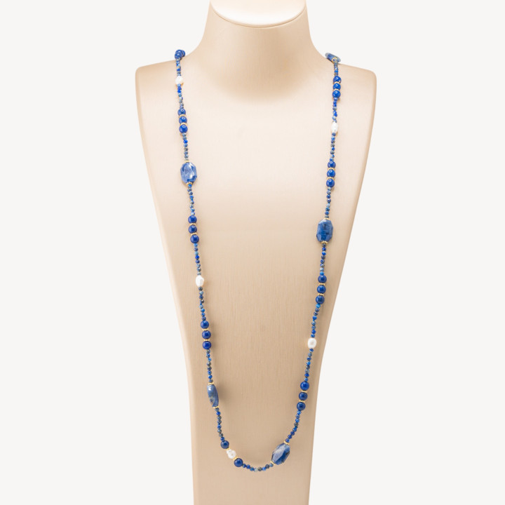 Collana Bijoux con Pietre Dure e Perle di Fiume 85cm MOD.2707 Sodalite e Lapislazzuli