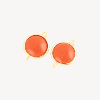 Connettore Componente Di Ottone Con Occhio Di Gatto Tondo Liscio 15mm Con 2 Anellini 10pz Dorato Pasta Di Corallo