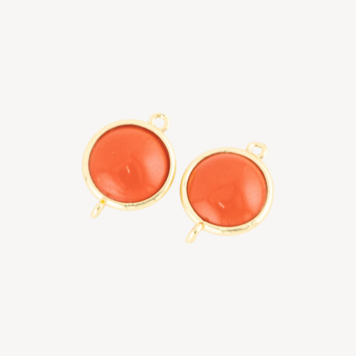 Connettore Componente Di Ottone Con Occhio Di Gatto Tondo Liscio 15mm Con 2 Anellini 10pz Dorato Pasta Di Corallo