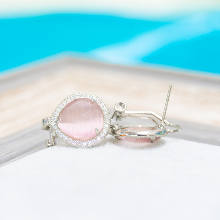 Basis für geschlossene Ohrstecker aus Messing mit Zirkon-Tropfenkristallen 5 Paar Rhodiumpulver