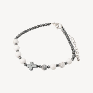 Bracciale Con Pietre Naturali da 6mm Con Croce Chiusura In Bronzo Aulite