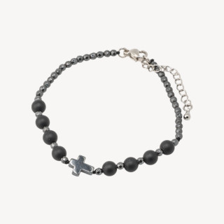 Bracciale Con Pietre Naturali da 6mm Con Croce Chiusura In Bronzo Onice