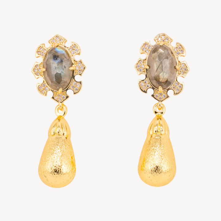 Orecchini Bijoux In Bronzo Con Pietre Dure Incastonate E Gocce Dorate