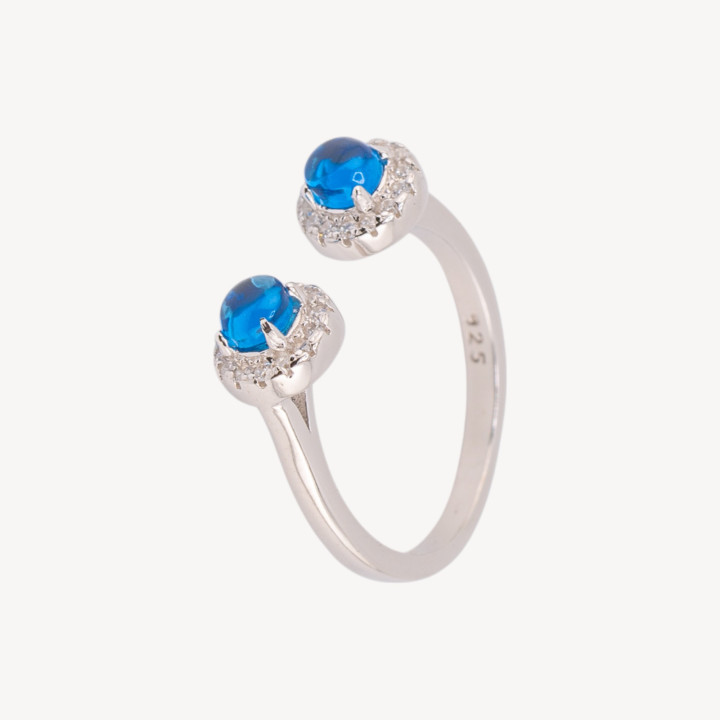 Anello Gioiello In Argento 925 Con Zirconi e Doppio Punto Luce Liscio Misura Regolabile MOD97591 Rodiato