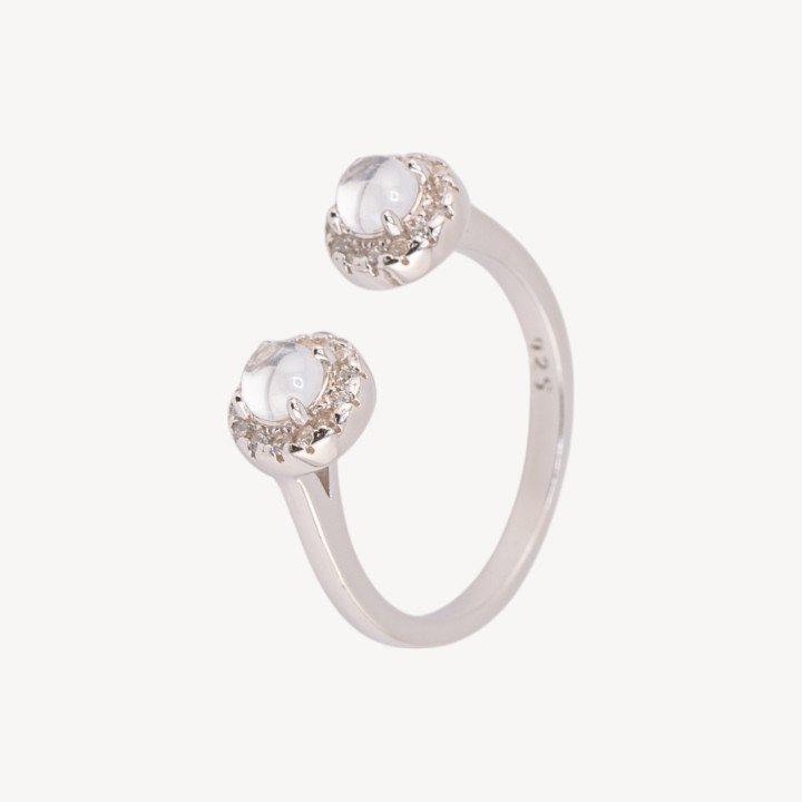 Anello Gioiello In Argento 925 Con Zirconi e Doppio Punto Luce Liscio Misura Regolabile MOD97591 Rodiato